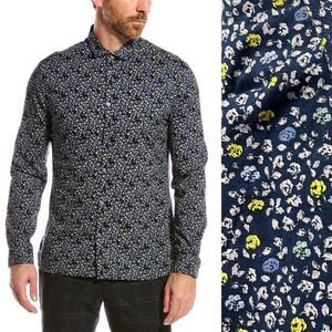 JOHN VARVATOS Shirt Star USA Fulton Western Floral Cotton Pacific Blue Size S